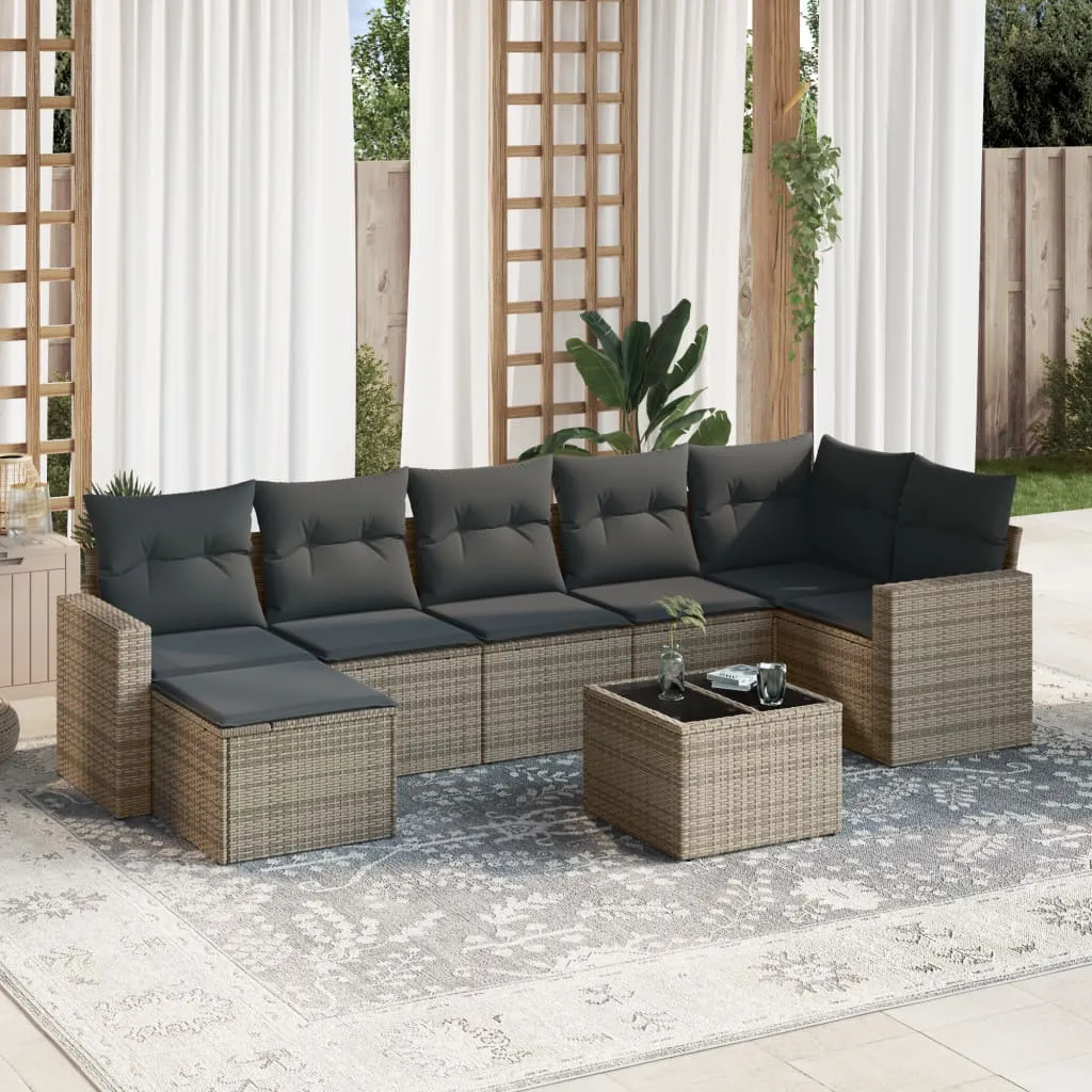 vidaXL Set Divano da Giardino 8 pz con Cuscini Grigio in Polyrattan