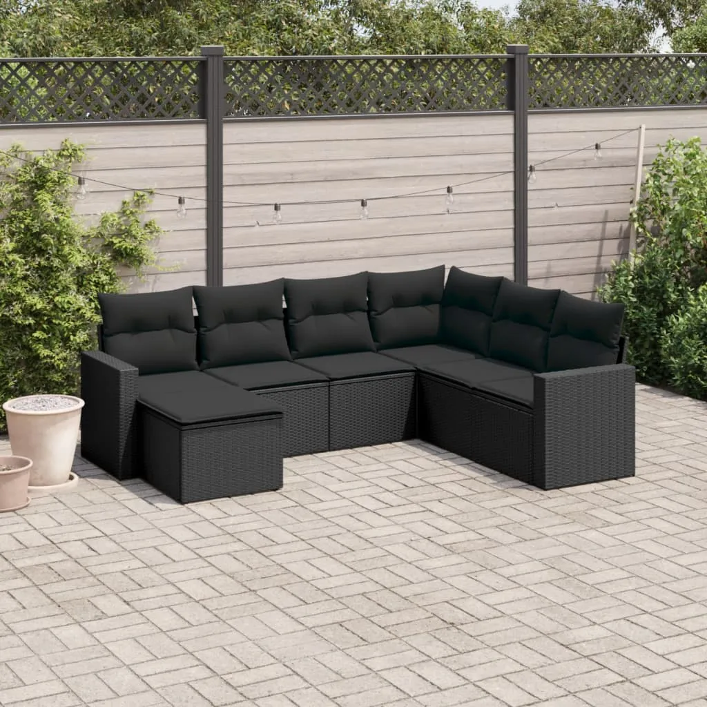 vidaXL Set Divani da Giardino con Cuscini 7pz Nero Polyrattan