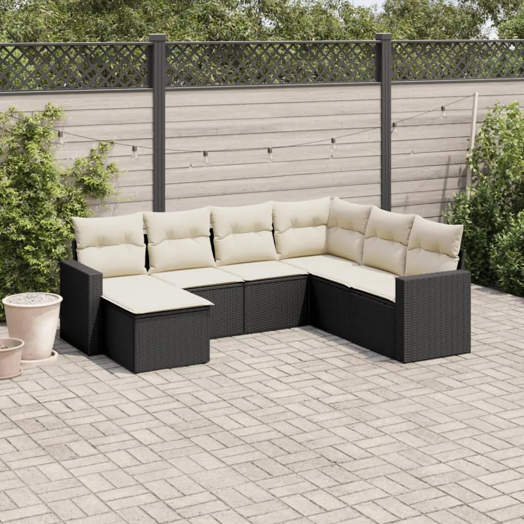 vidaXL Set Divani da Giardino con Cuscini 7pz Nero Polyrattan