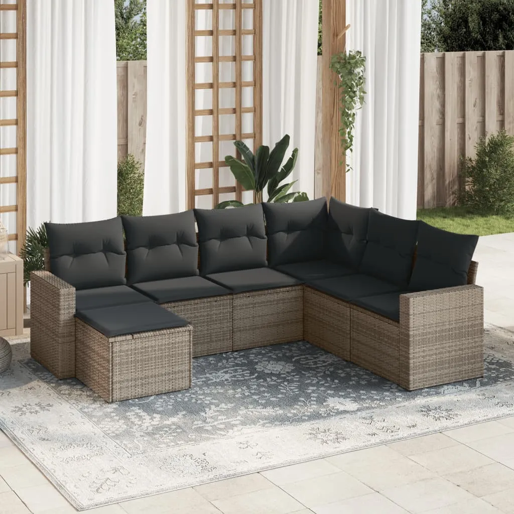 vidaXL Set Divani da Giardino 7 pz con Cuscini Grigio in Polyrattan