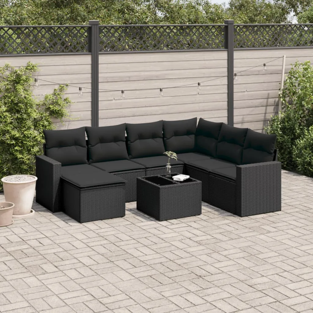 vidaXL Set Divani da Giardino con Cuscini 8 pz Nero in Polyrattan