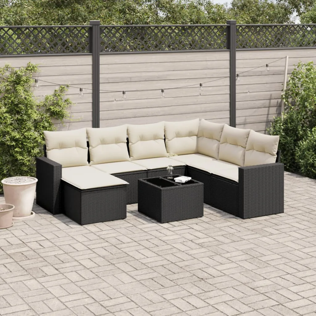 vidaXL Set Divani da Giardino con Cuscini 8 pz Nero in Polyrattan