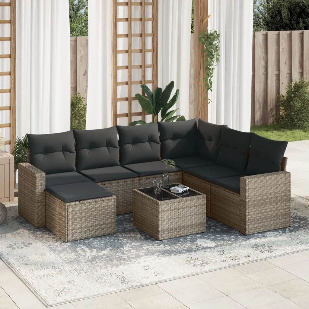 vidaXL Set Divano da Giardino 8 pz con Cuscini Grigio in Polyrattan