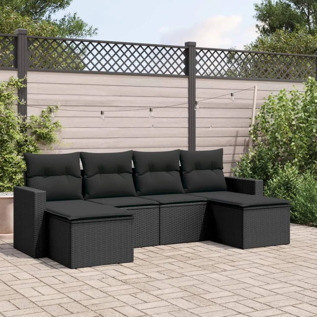 vidaXL Set Divano da Giardino 6 pz con Cuscini Nero in Polyrattan