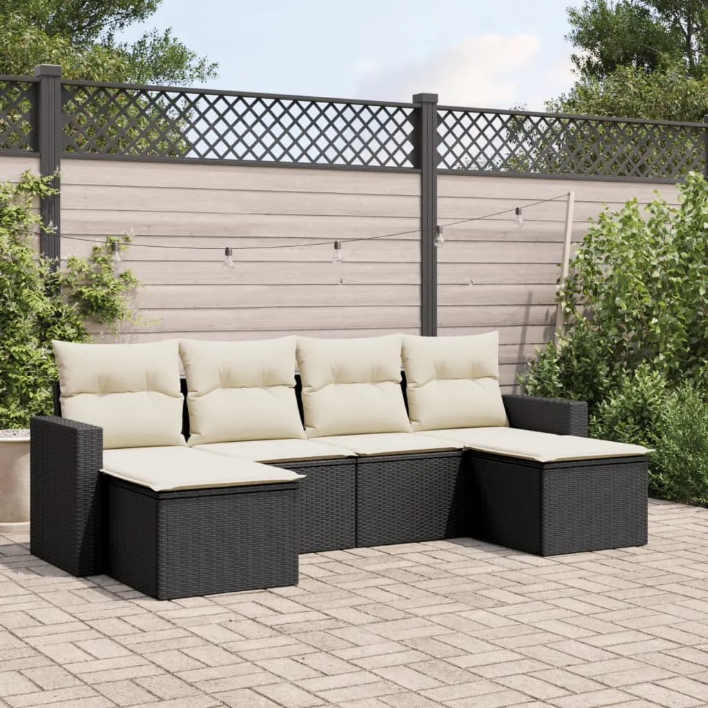 vidaXL Set Divano da Giardino 6 pz con Cuscini Nero in Polyrattan