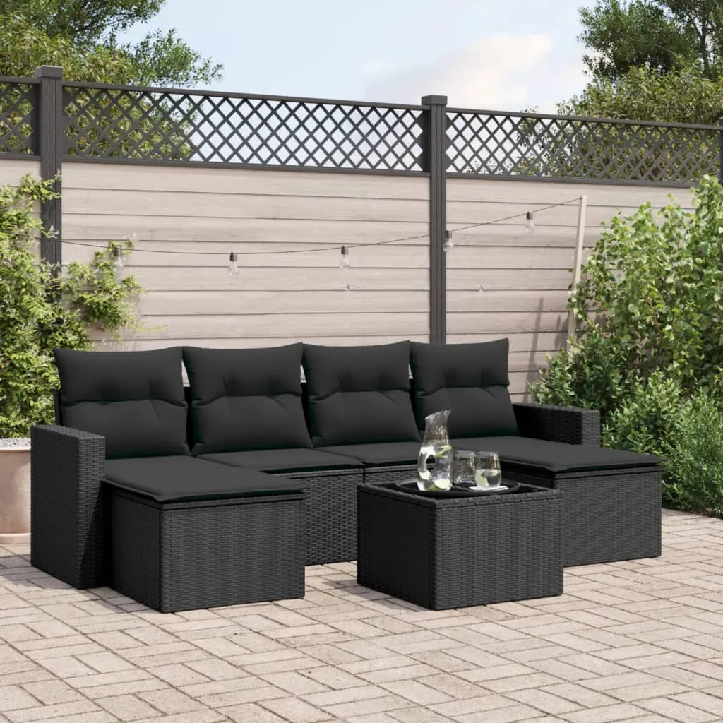 vidaXL Set Divani da Giardino con Cuscini 7pz Nero Polyrattan