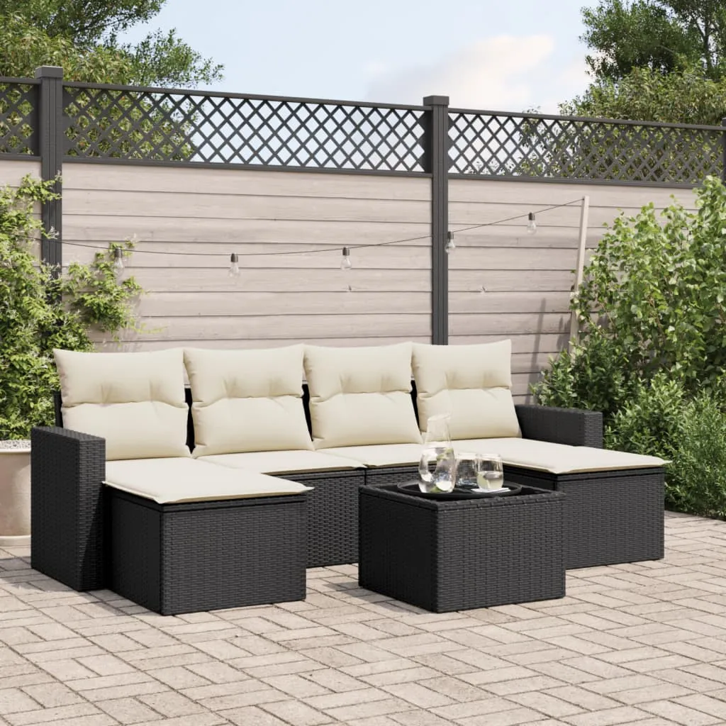 vidaXL Set Divani da Giardino con Cuscini 7pz Nero Polyrattan