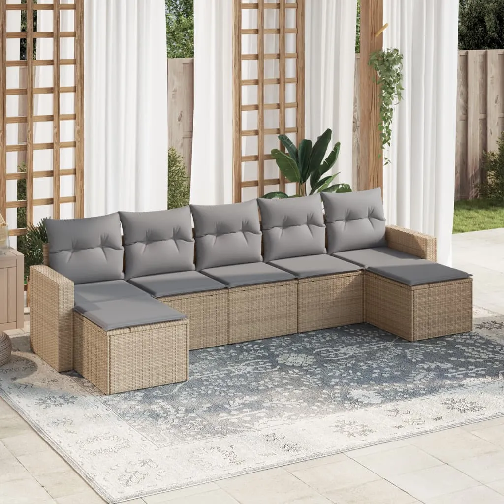 vidaXL Set Divani da Giardino 7 pz con Cuscini Beige in Polyrattan