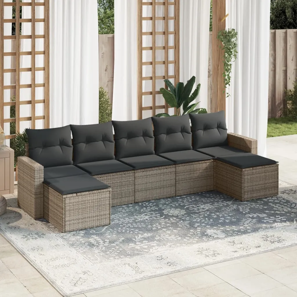 vidaXL Set Divani da Giardino 7 pz con Cuscini Grigio in Polyrattan