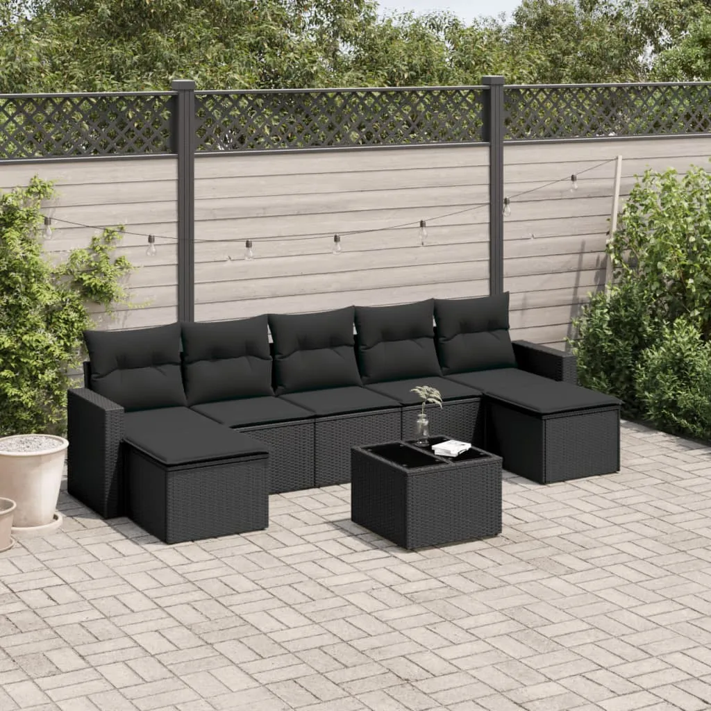 vidaXL Set Divani da Giardino con Cuscini 8 pz Nero in Polyrattan