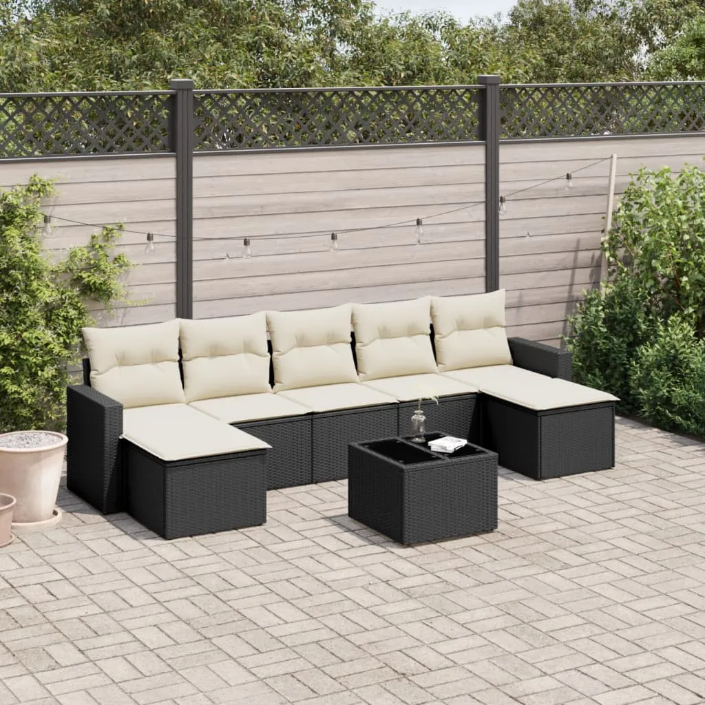 vidaXL Set Divani da Giardino con Cuscini 8 pz Nero in Polyrattan