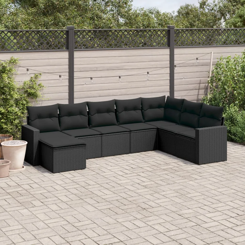 vidaXL Set Divani da Giardino con Cuscini 8 pz Nero in Polyrattan