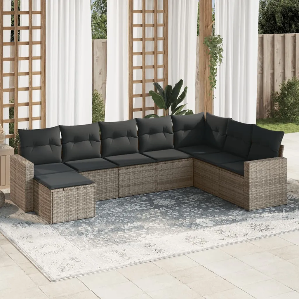 vidaXL Set Divano da Giardino 8 pz con Cuscini Grigio in Polyrattan