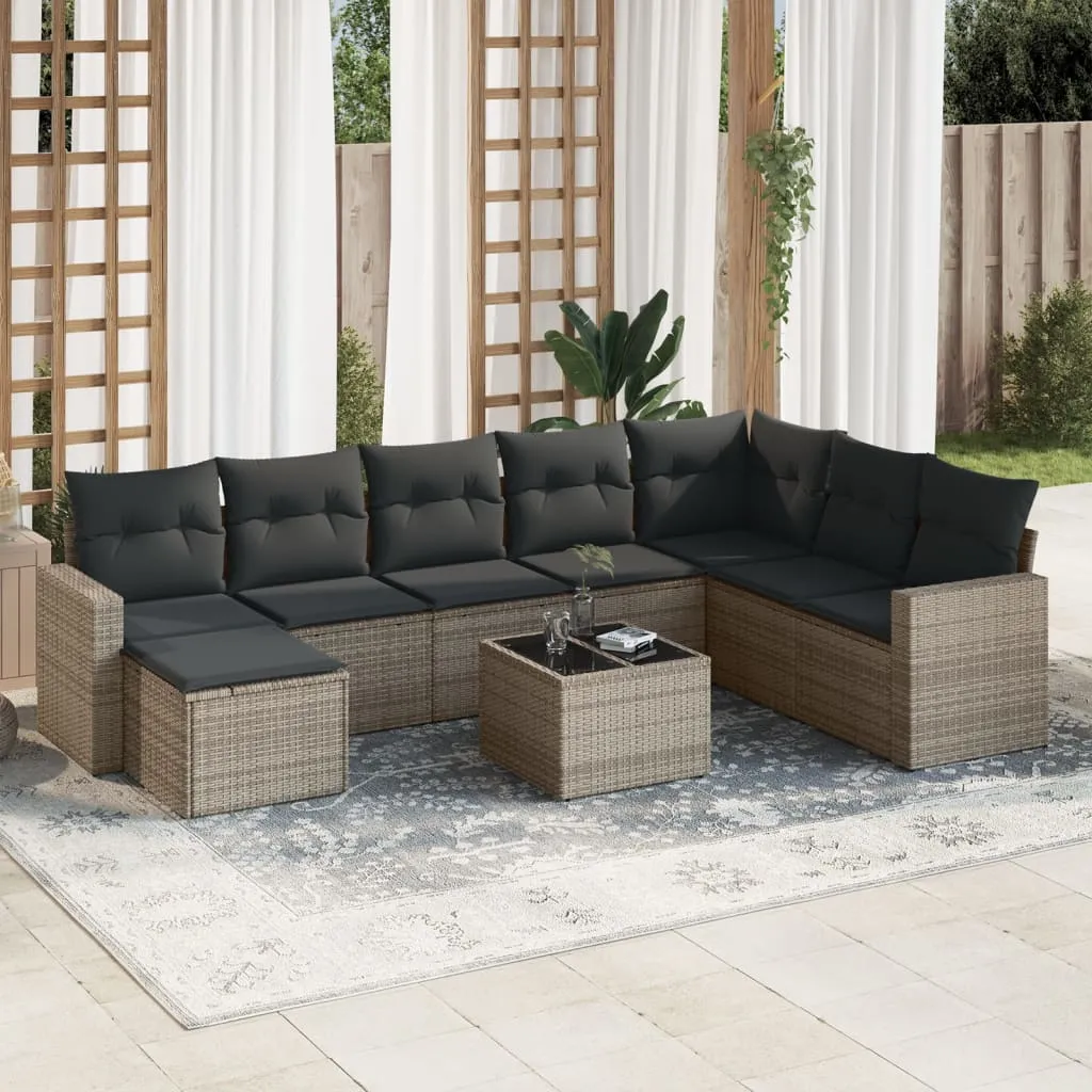 vidaXL Set Divano da Giardino 9 pz con Cuscini Grigio in Polyrattan