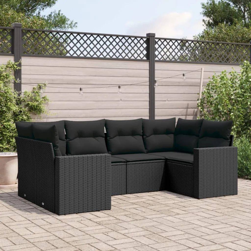 vidaXL Set Divano da Giardino 6 pz con Cuscini Nero in Polyrattan