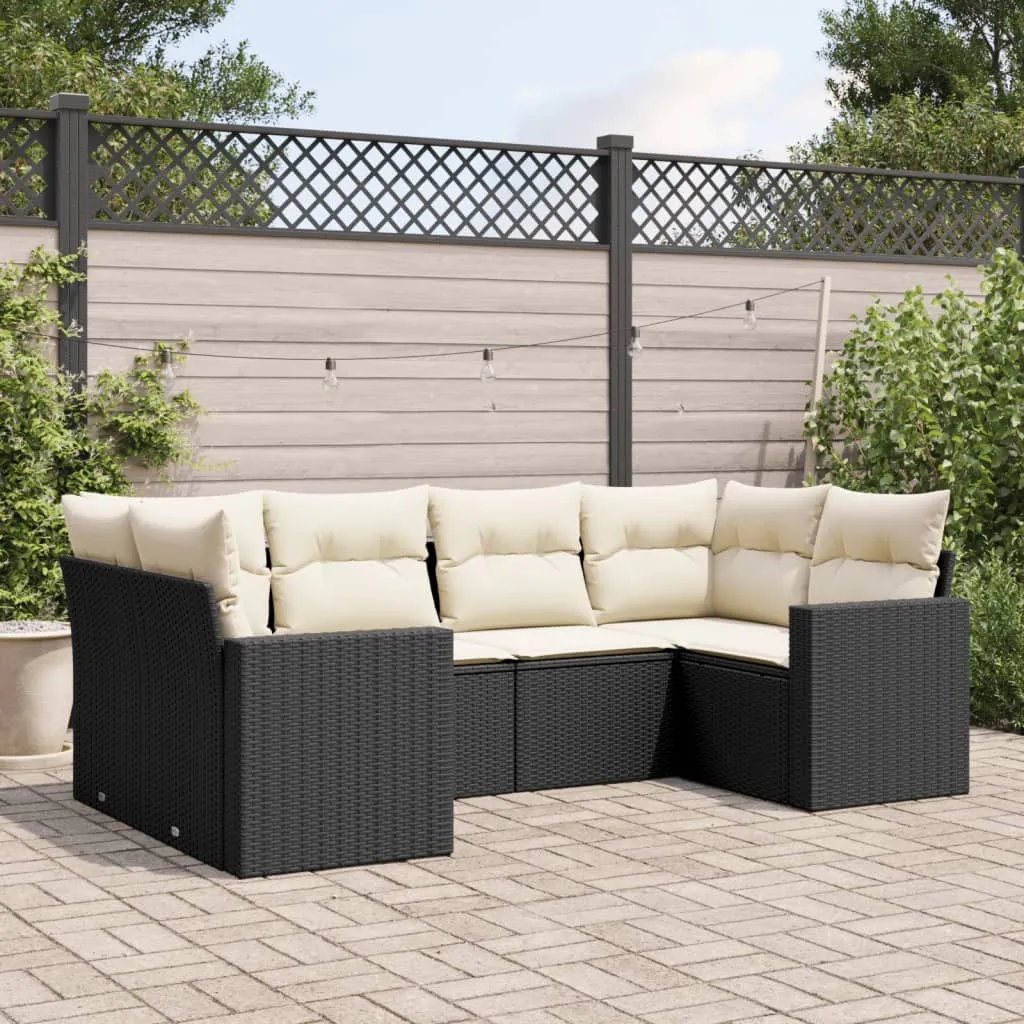 vidaXL Set Divano da Giardino 6 pz con Cuscini Nero in Polyrattan