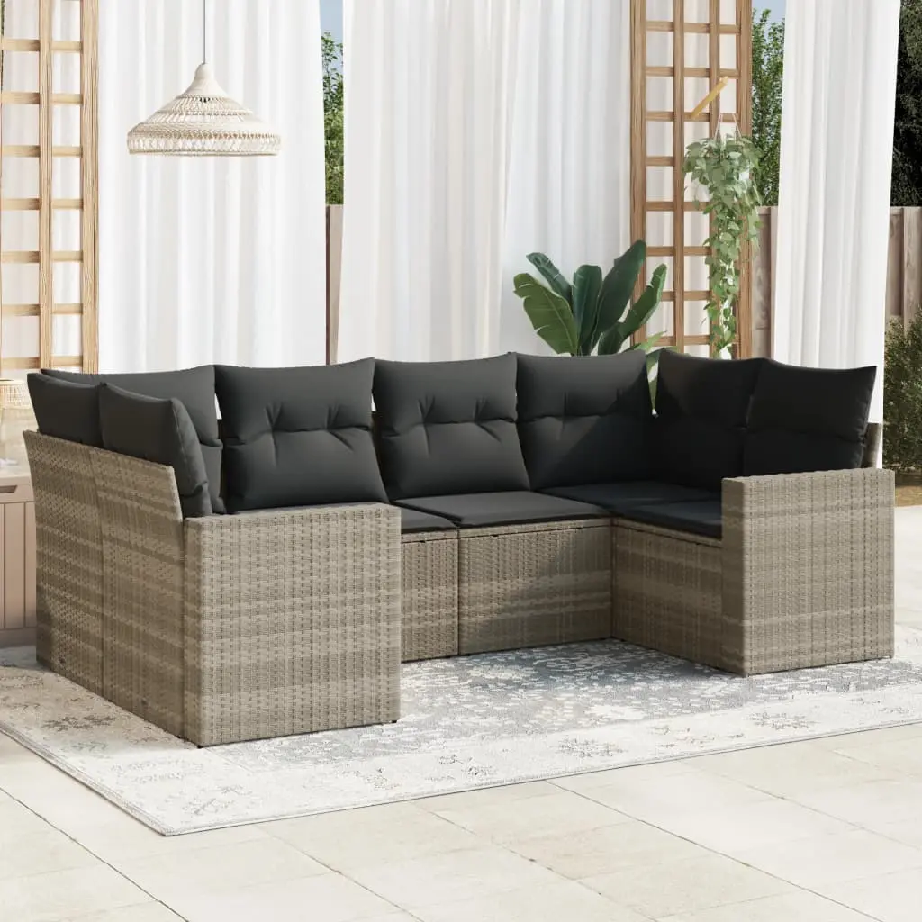 Set Divano da Giardino 6pz con Cuscini Grigio Chiaro Polyrattan