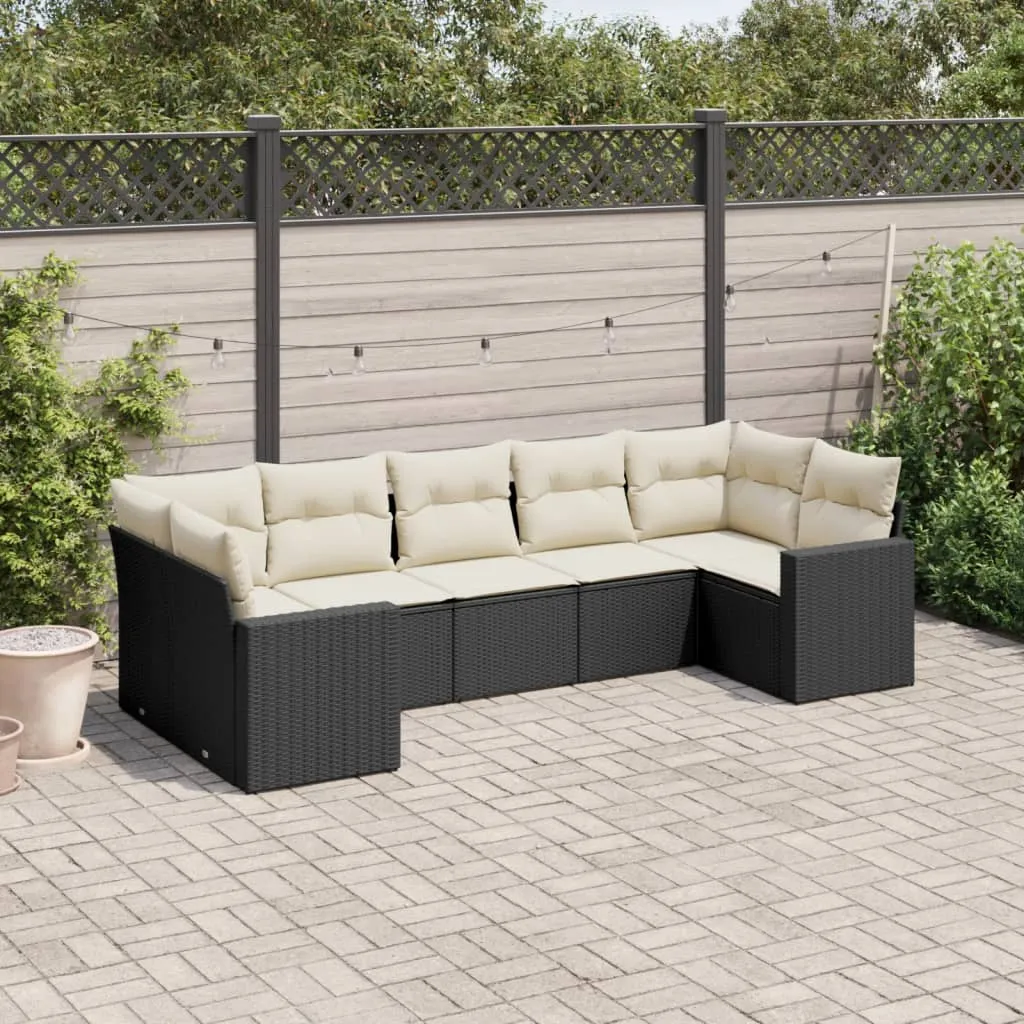 vidaXL Set Divani da Giardino con Cuscini 7pz Nero Polyrattan