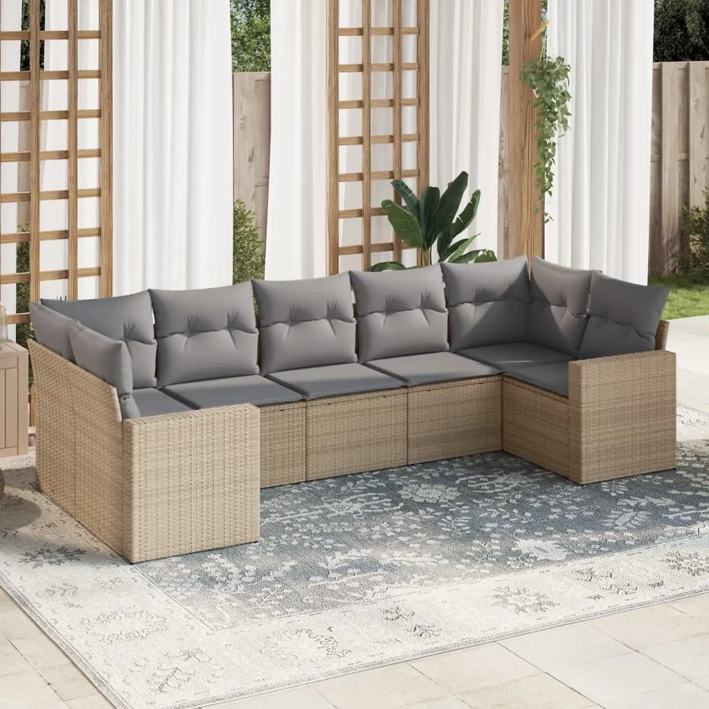 vidaXL Set Divani da Giardino 7 pz con Cuscini Beige in Polyrattan