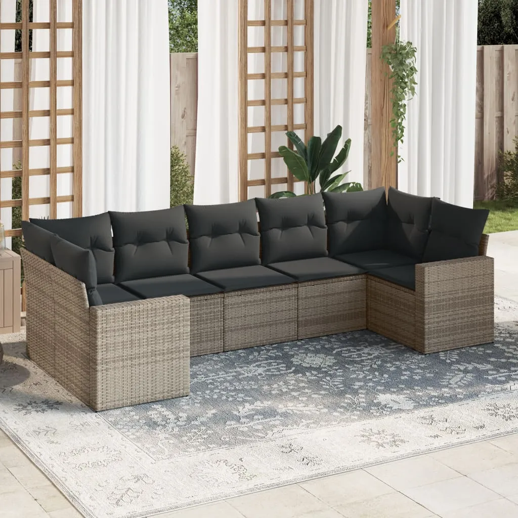 vidaXL Set Divani da Giardino 7 pz con Cuscini Grigio in Polyrattan