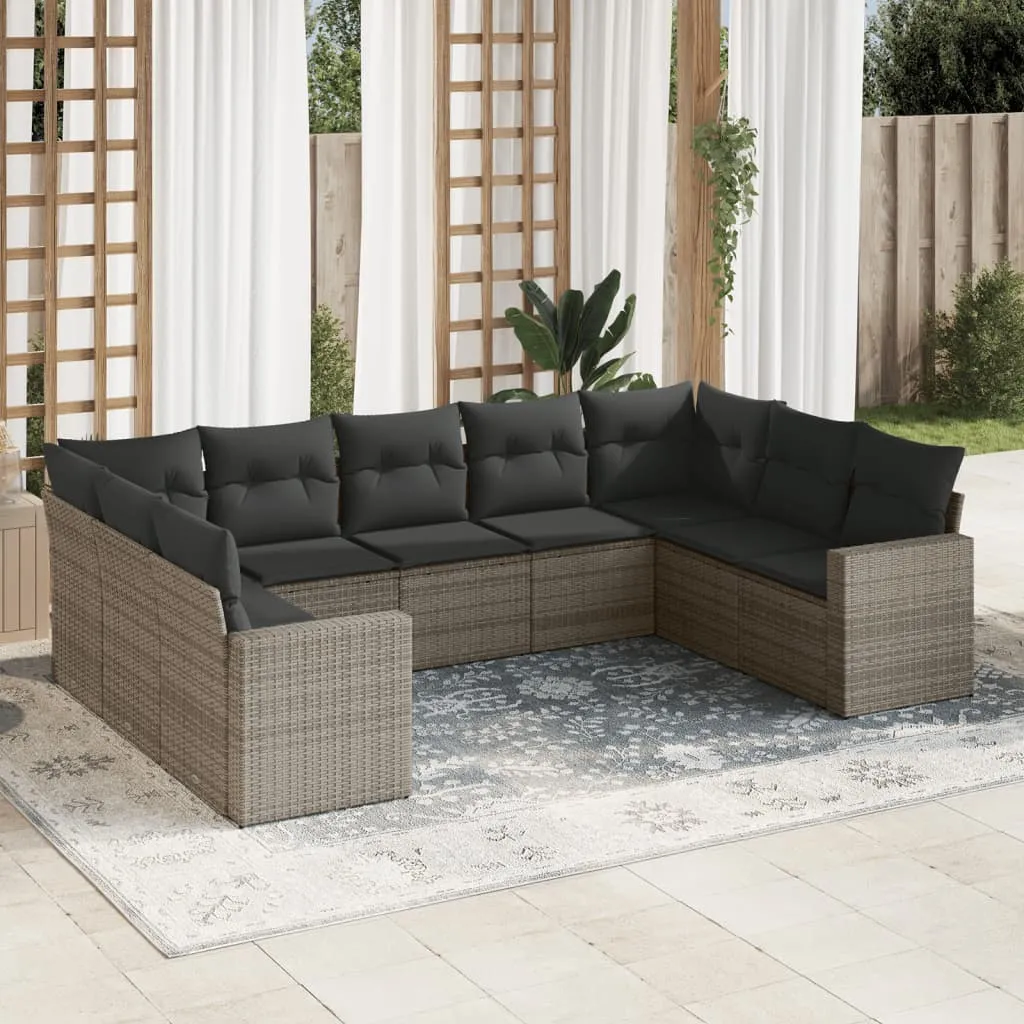 vidaXL Set Divano da Giardino 9 pz con Cuscini Grigio in Polyrattan