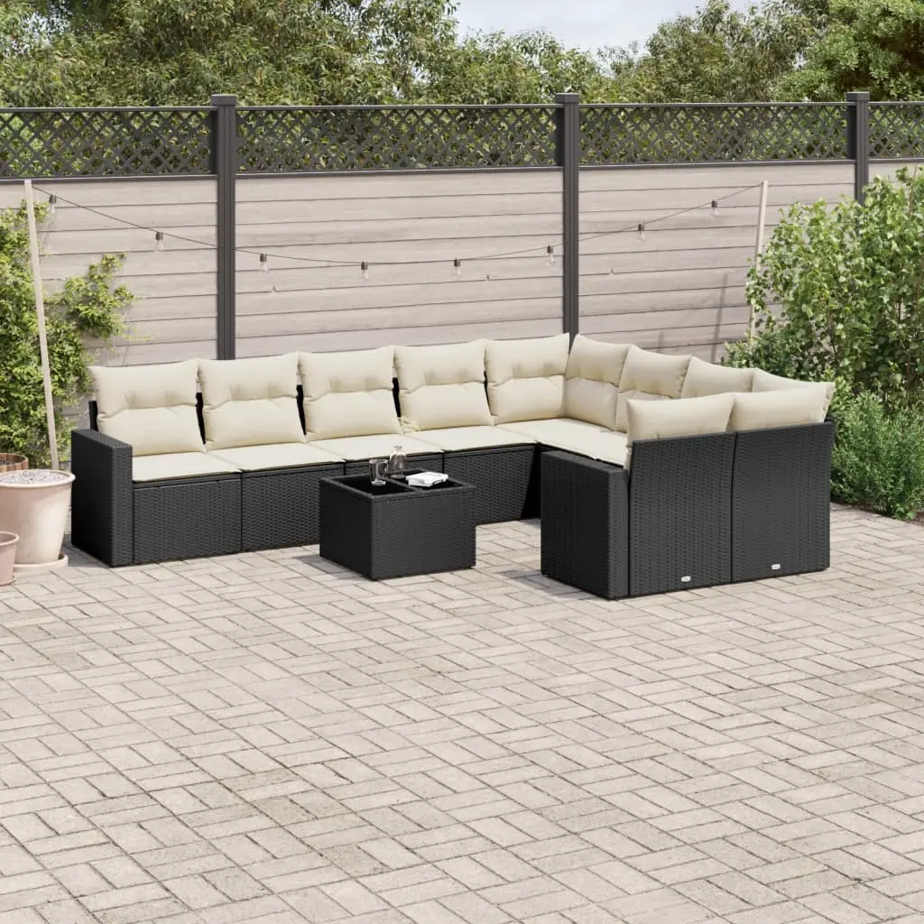 Set Divani da Giardino 10pz con Cuscini in Polyrattan Nero