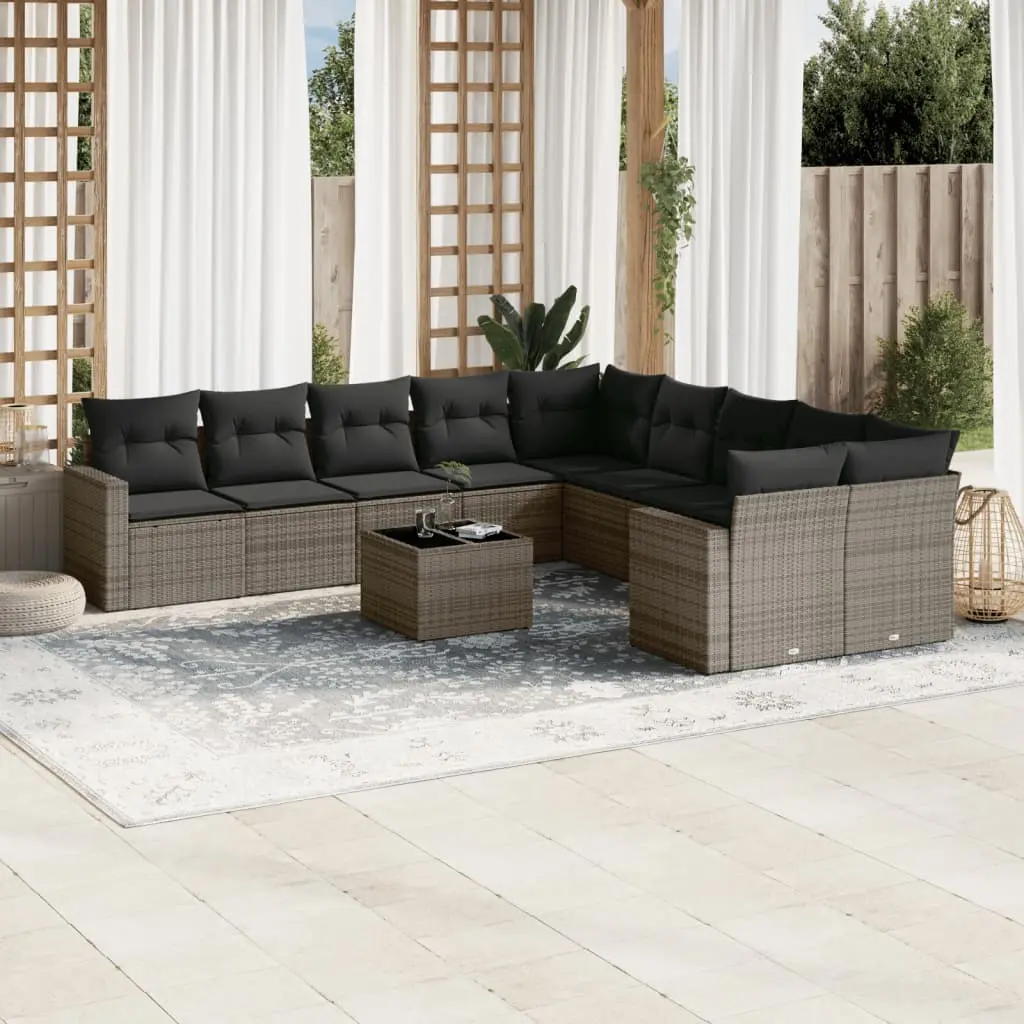 Set Divani da Giardino 11 pz con Cuscini in Polyrattan Grigio