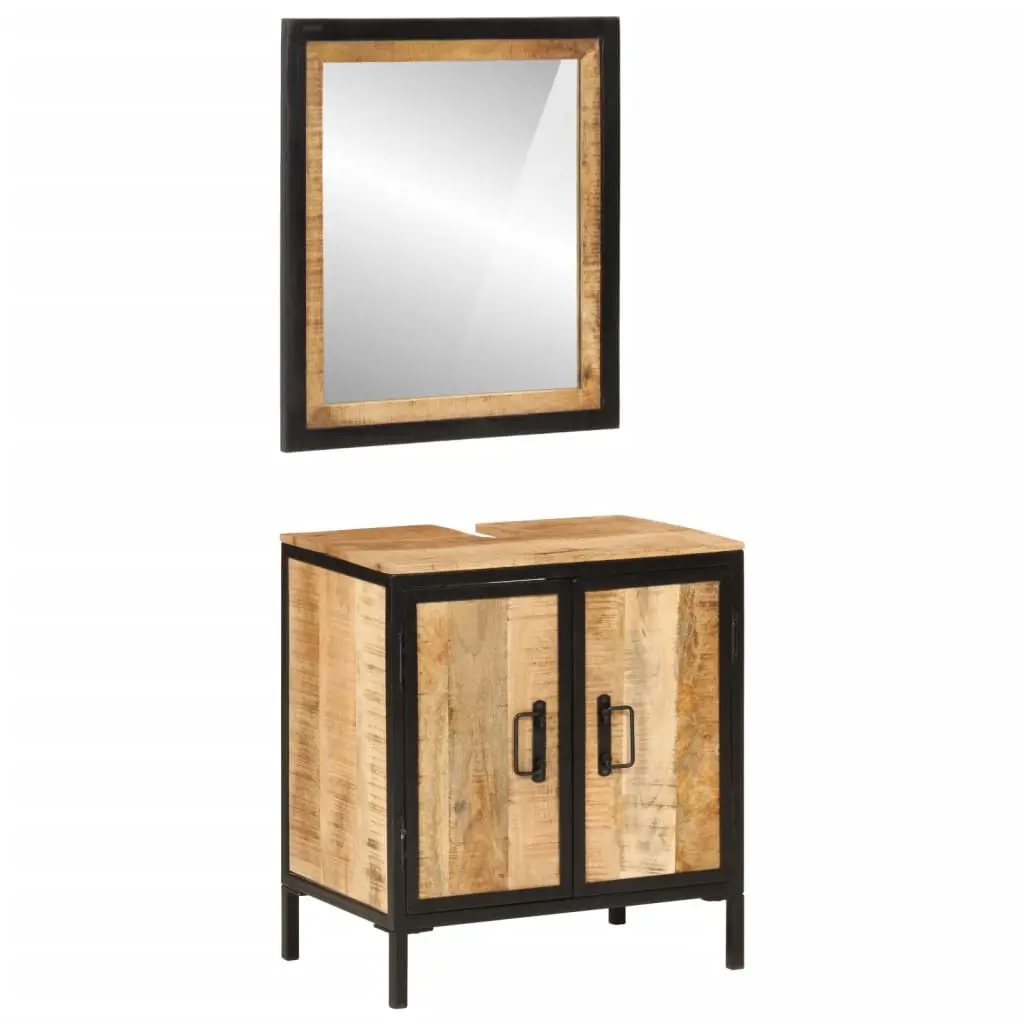 Set Mobili da Bagno 2pz in Ferro e Legno Massello di Mango