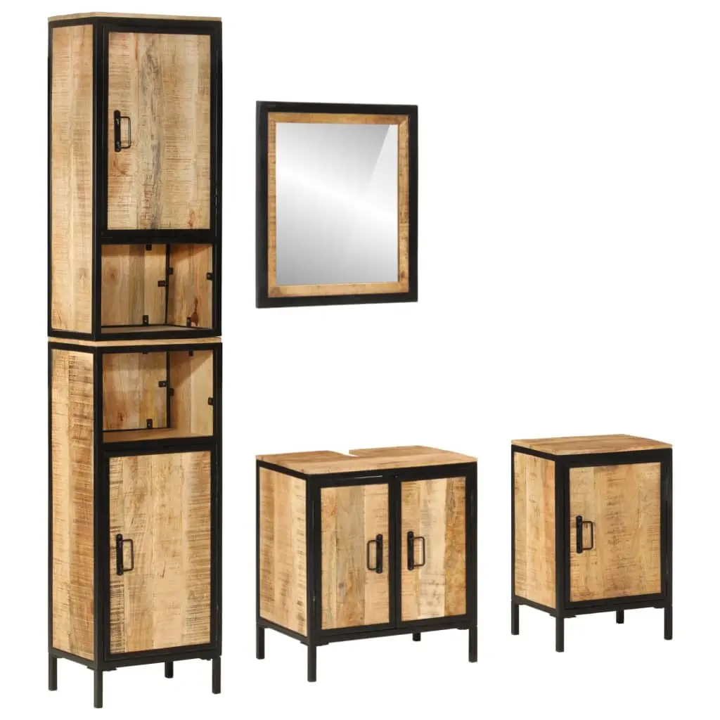 Set Mobili da Bagno 4 pz in Ferro e Legno Massello di Mango