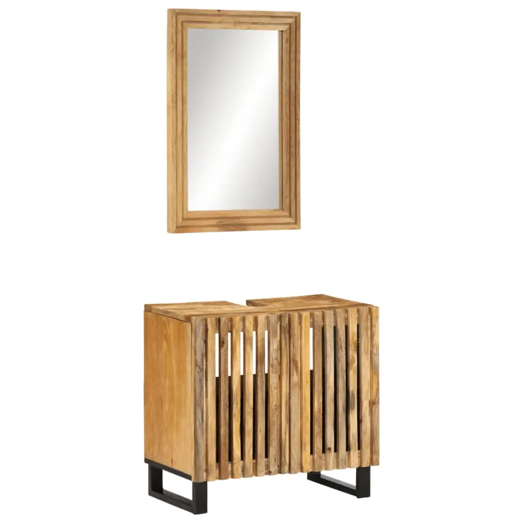 Set Mobili da Bagno 2pz in Legno Massello di Mango Grezzo