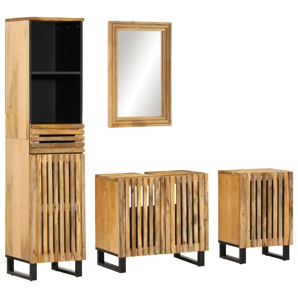 Set Mobili da Bagno 4 pz in Legno Massello di Mango Grezzo