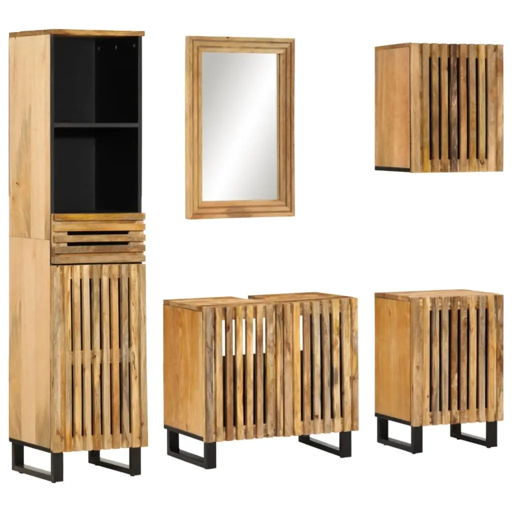 Set Mobili da Bagno 5 pz in Legno Massello di Mango Grezzo