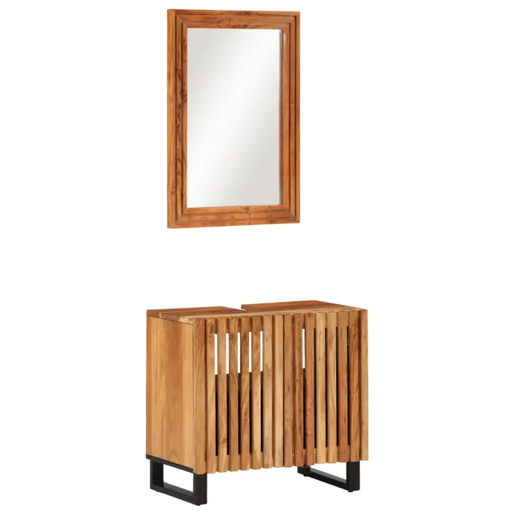 Set Mobili da Bagno 2pz in Legno Massello di Acacia