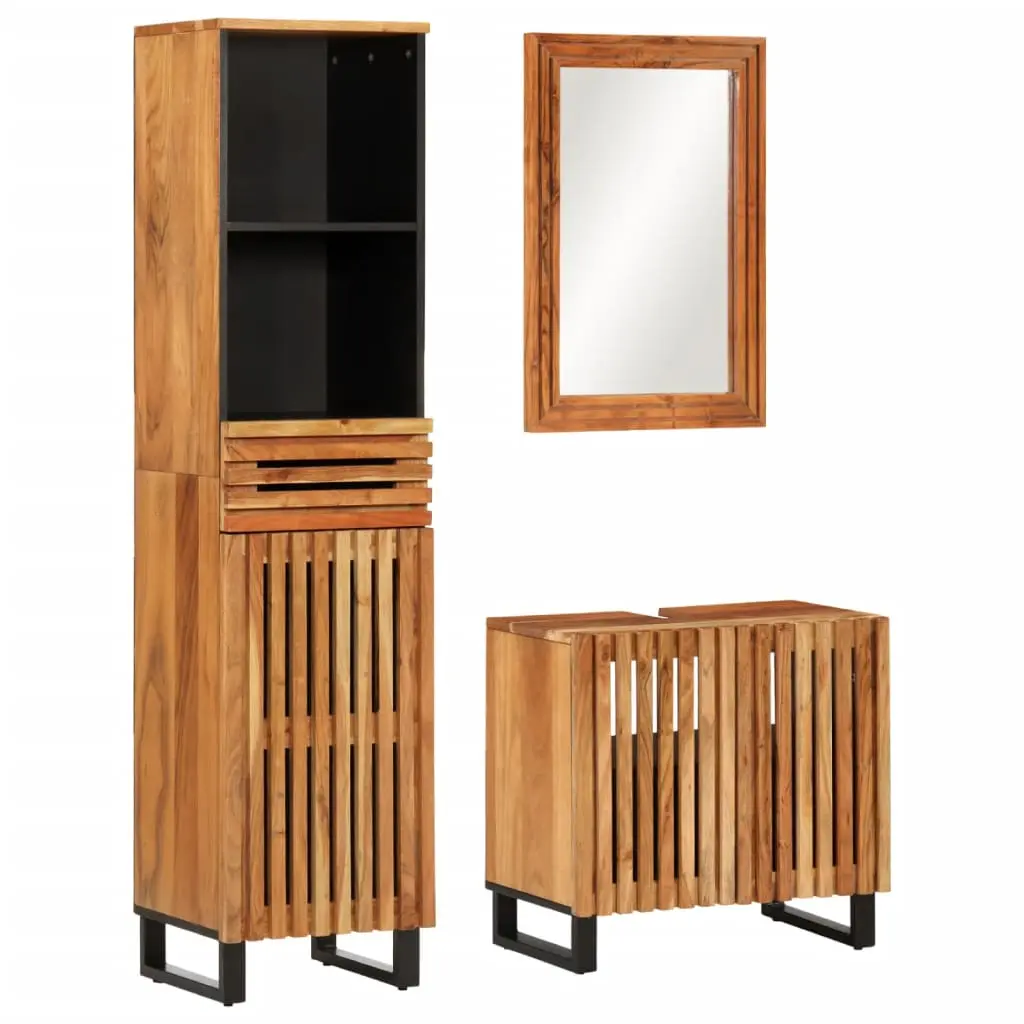 Set Mobili da Bagno 3pz in Legno Massello di Acacia