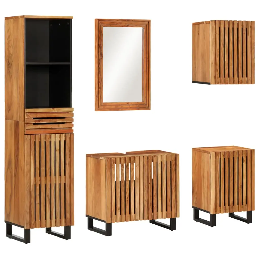 Set Mobili da Bagno 5 pz in Legno Massello di Acacia