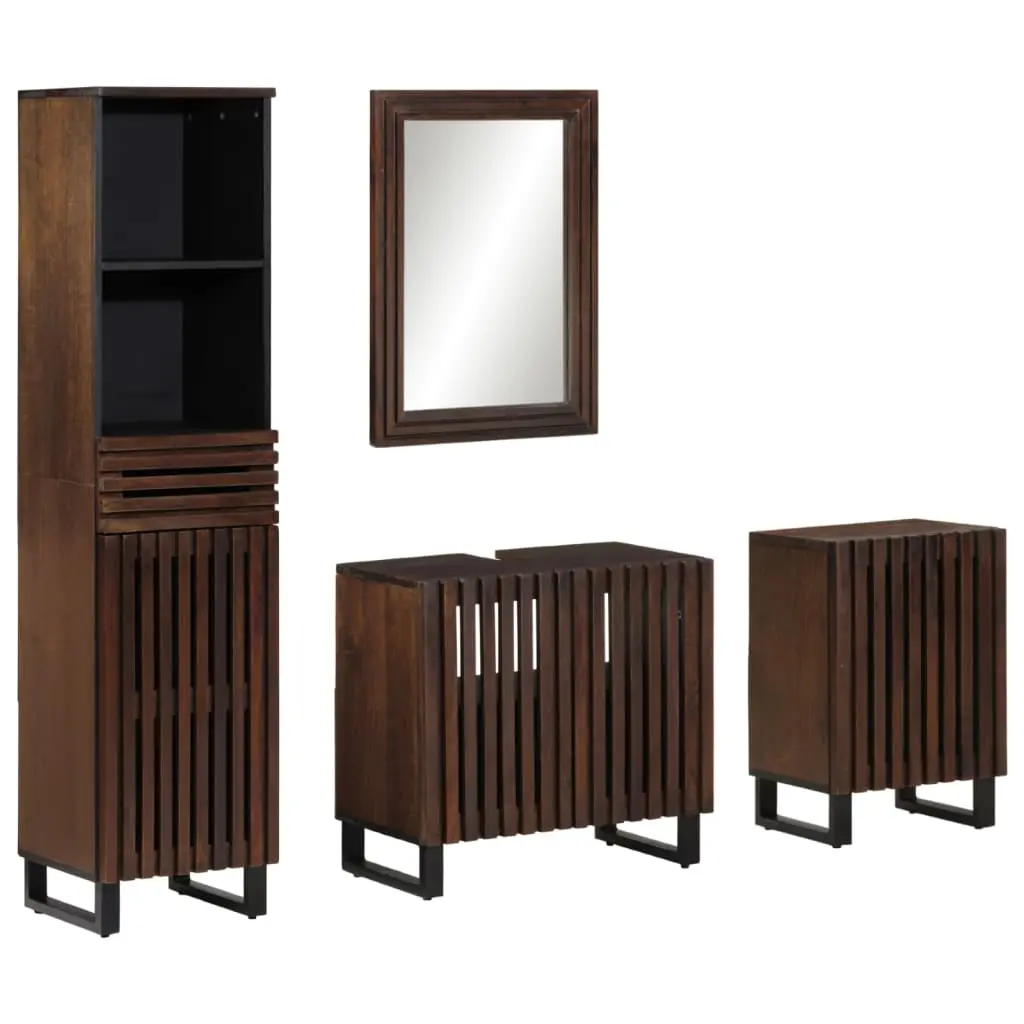 Set Mobili da Bagno 4 pz in Legno Massello di Mango