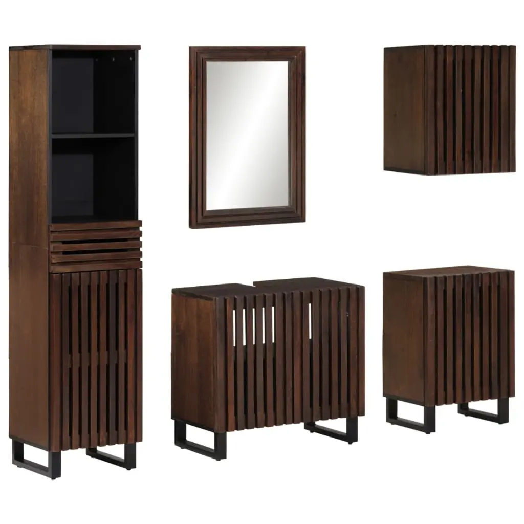 Set Mobili da Bagno 5 pz in Legno Massello di Mango