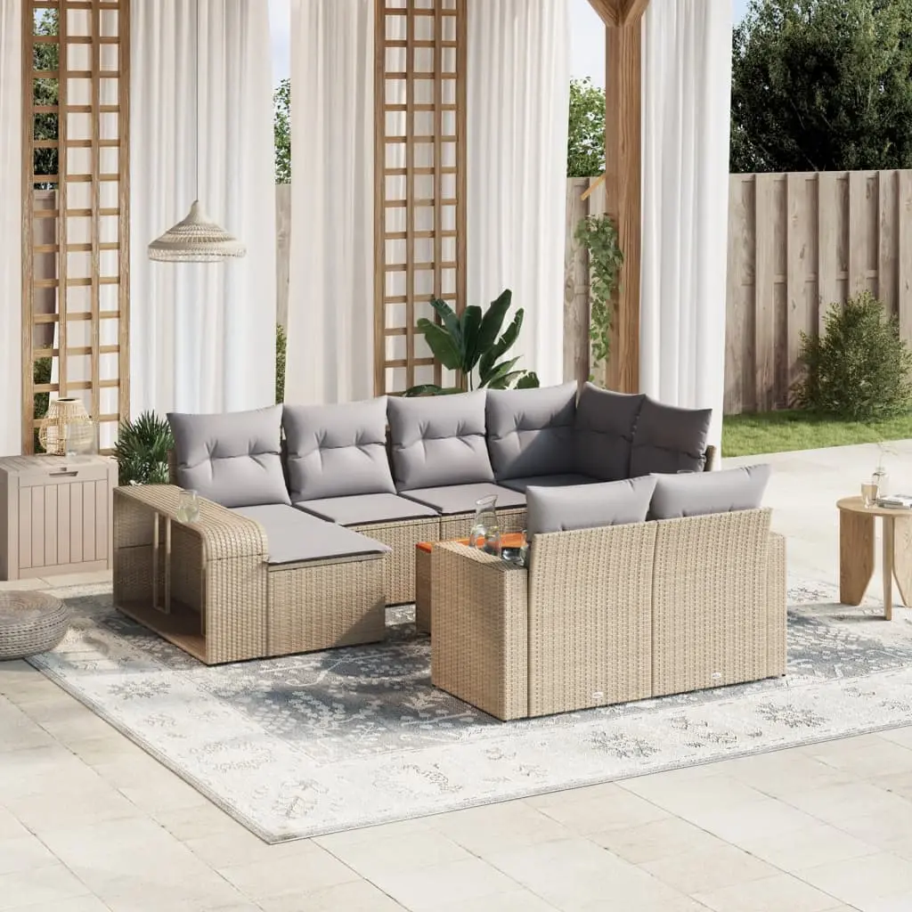 Set Divani da Giardino 11 pz con Cuscini Beige in Polyrattan