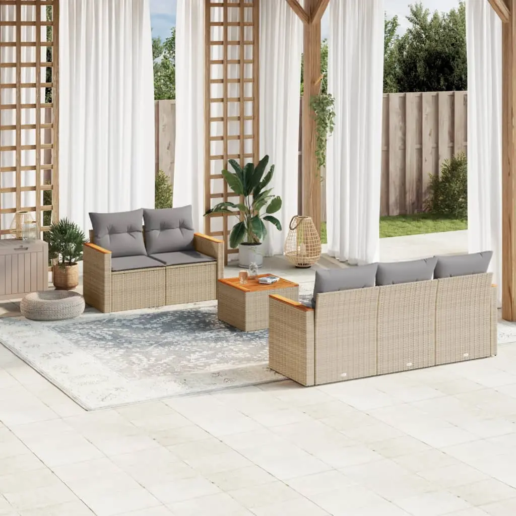 Set Divano da Giardino 6 pz con Cuscini Beige Misto Polyrattan