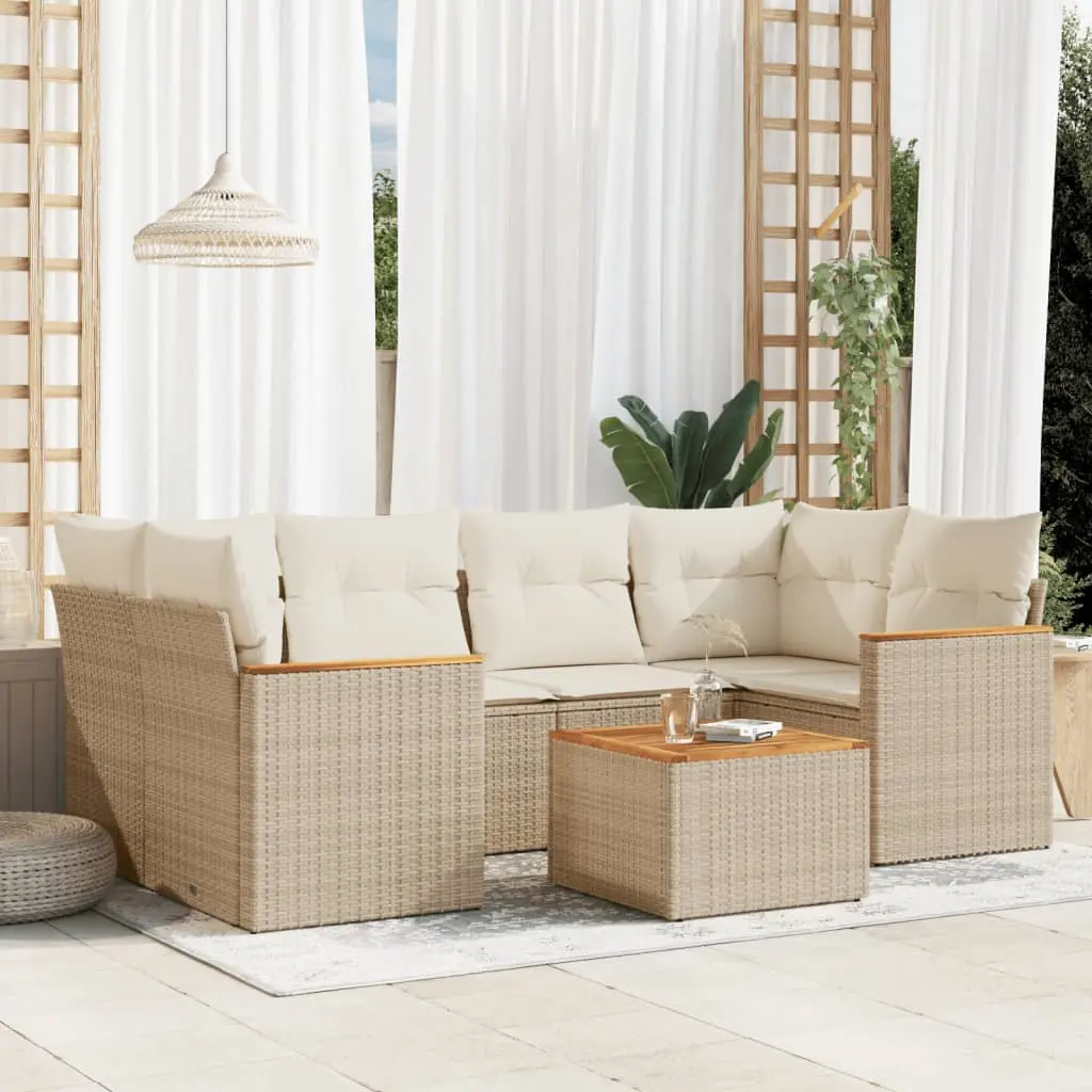 Set Divani da Giardino 7 pz con Cuscini Beige in Polyrattan