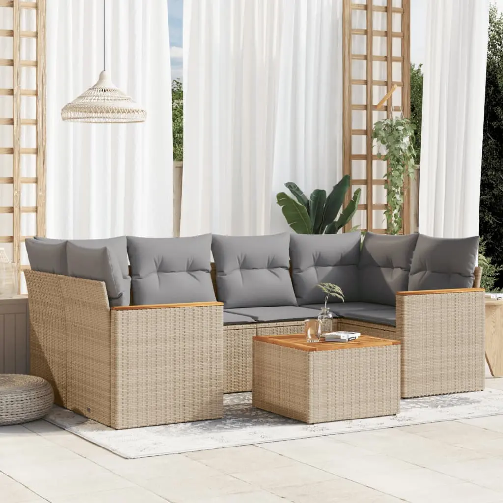 Set Divano da Giardino 7 pz con Cuscini Beige Misto Polyrattan