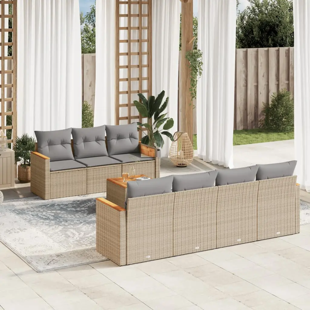 Set Divano da Giardino 8 pz con Cuscini Beige Misto Polyrattan