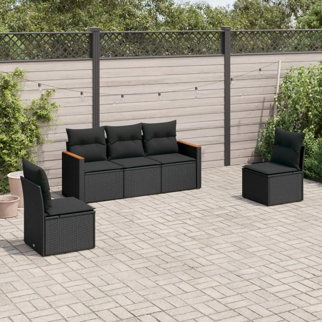 Set Divani da Giardino 5 pz con Cuscini in Polyrattan Nero