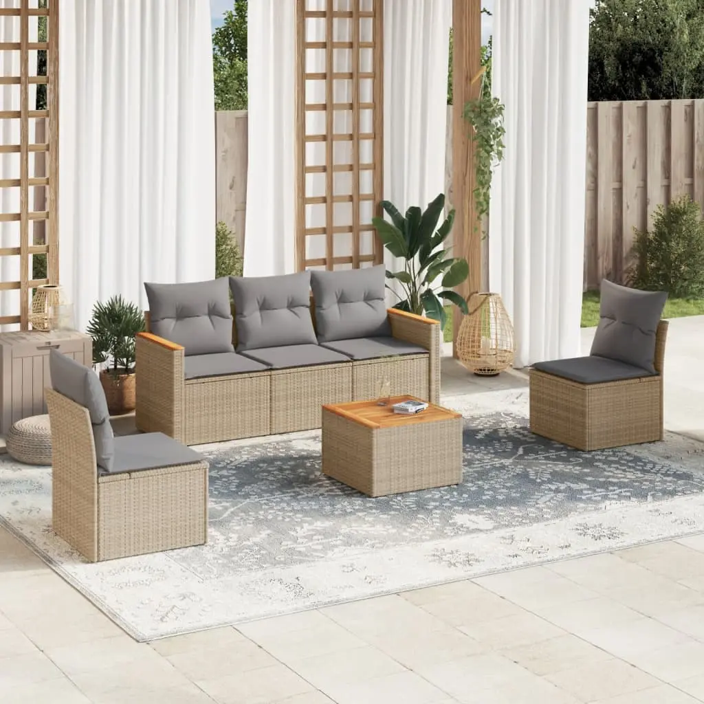 Set Divano da Giardino 6 pz con Cuscini Beige Misto Polyrattan