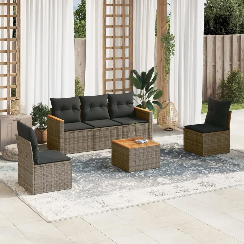 Set Divano da Giardino 6 pz con Cuscini Grigio in Polyrattan