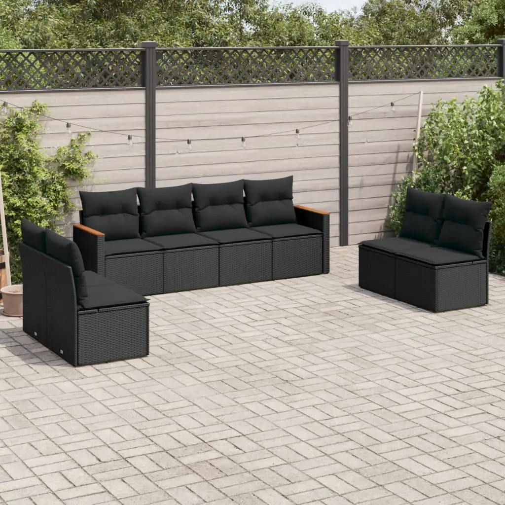 Set Divani da Giardino con Cuscini 8 pz Nero in Polyrattan