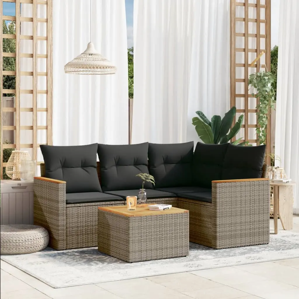 Set Divano da Giardino 5 pz con Cuscini Grigio in Polyrattan