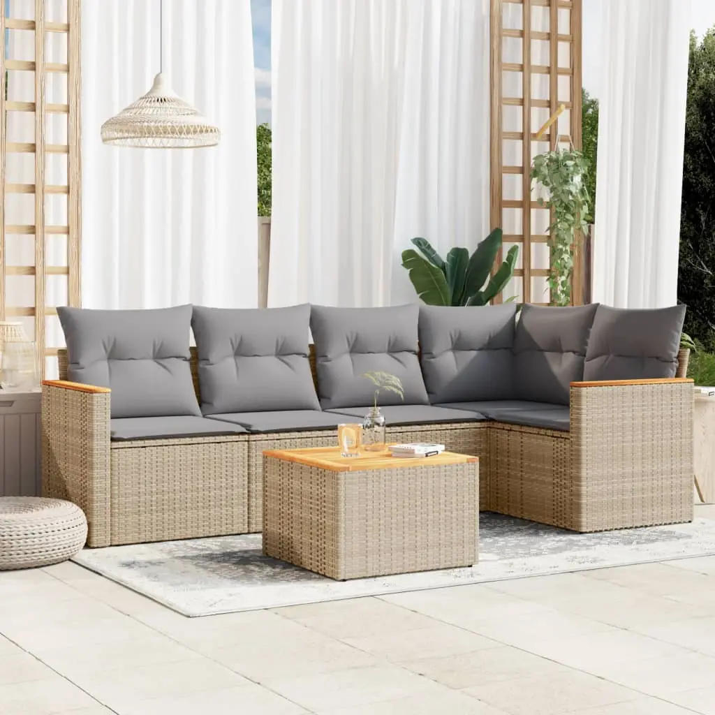 Set Divano da Giardino 6 pz con Cuscini Beige Misto Polyrattan