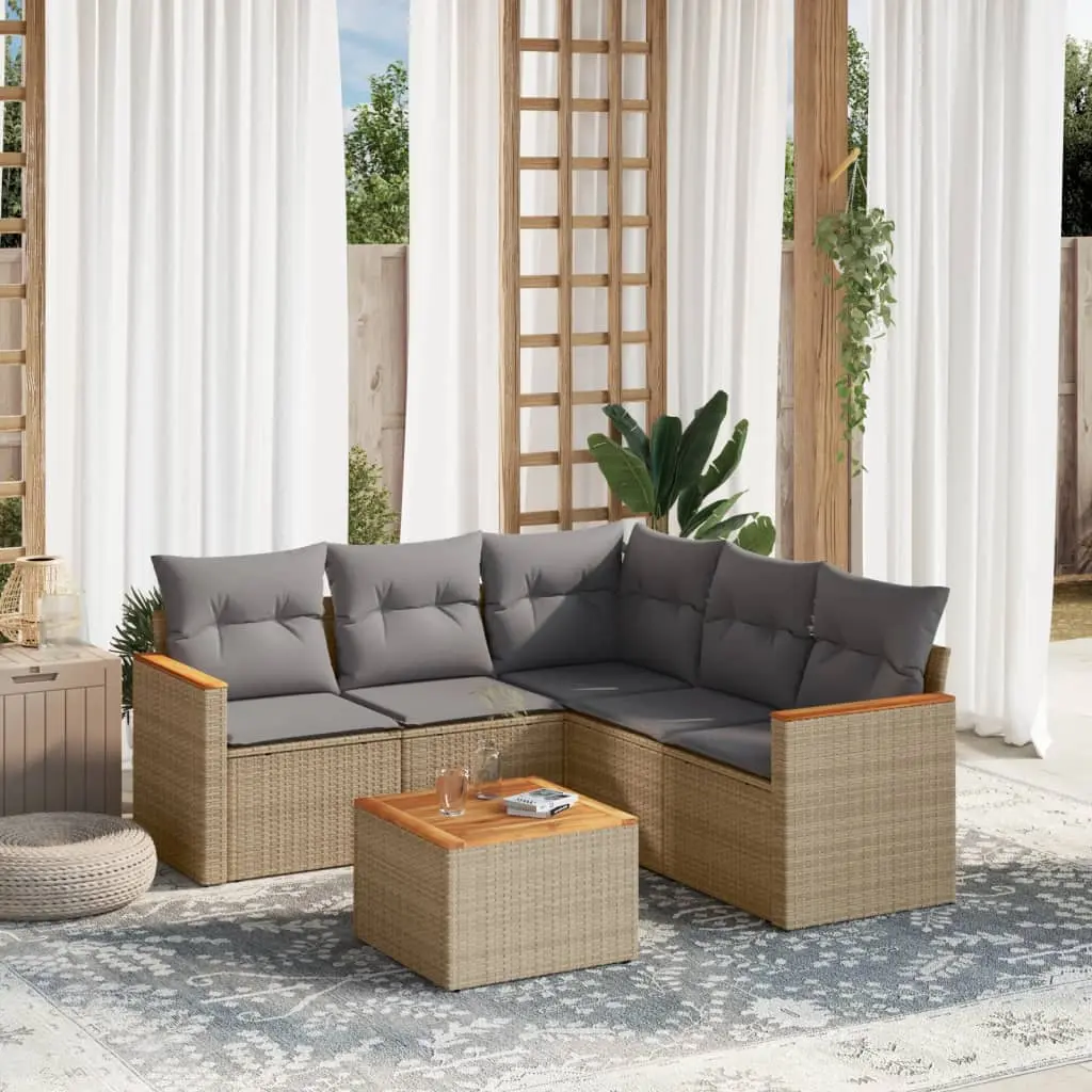 Set Divano da Giardino 6 pz con Cuscini Beige Misto Polyrattan