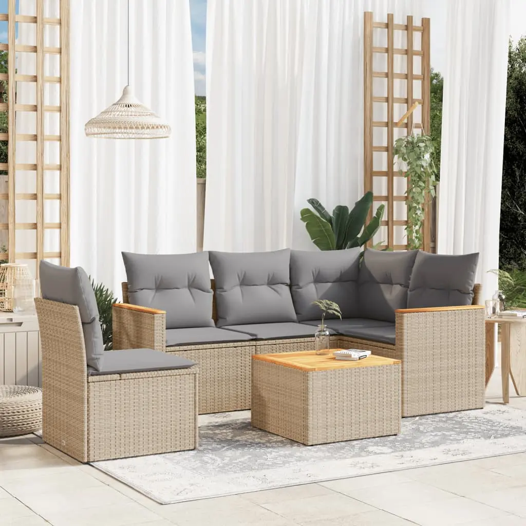 Set Divano da Giardino 6 pz con Cuscini Beige Misto Polyrattan